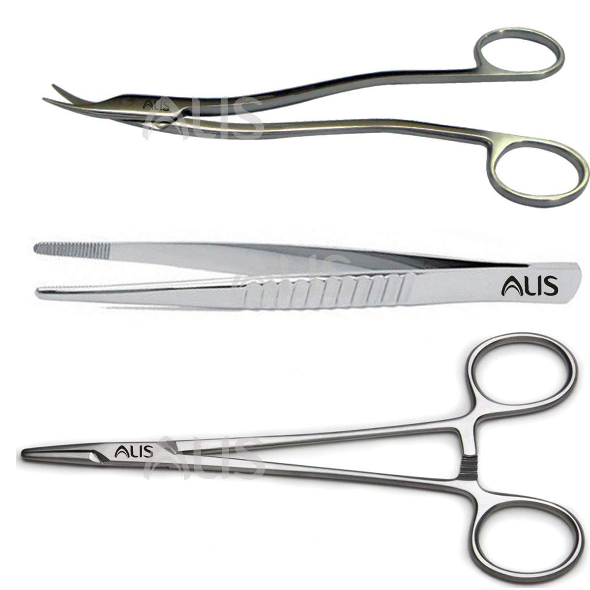 Picture of Surgical Instrument Kit Set Of 3 Needle Holder6", Dissecting Forceps plain6" & Suturing Scissor5.5" Stainless Steel Suturing Kit for Medical Students, Doctors (Suturing Kit)