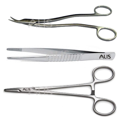 Picture of Surgical Instrument Kit Set Of 3 Needle Holder6", Dissecting Forceps plain6" & Suturing Scissor5.5" Stainless Steel Suturing Kit for Medical Students, Doctors (Suturing Kit)