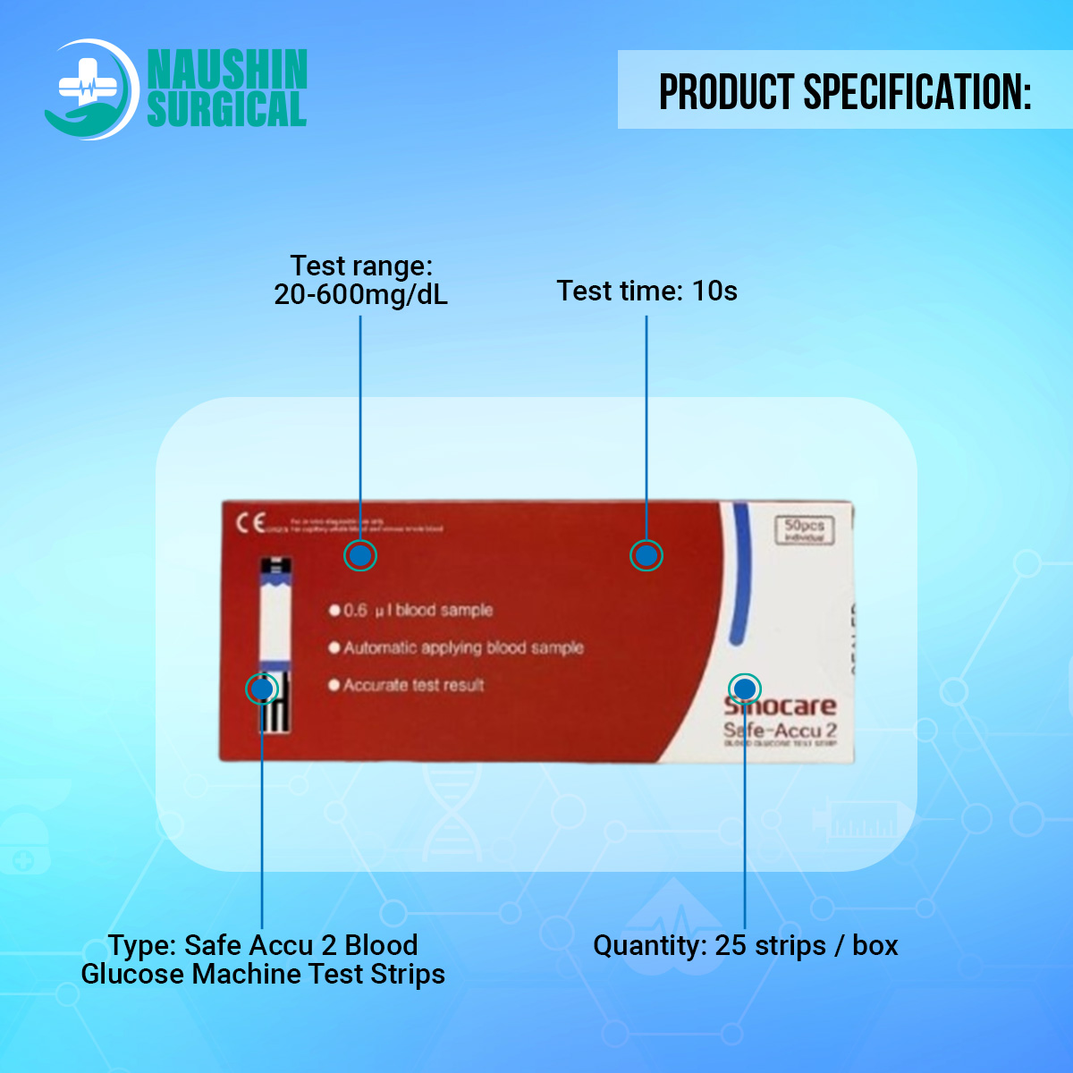 Picture of Safe-Accu 2  Blood Glucose Test Strips – 25 pcs