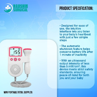 Picture of Mini Portable Fetal Doppler Baby Heart Monitor Ultra Sound Device for Preganany with Inbuild Speaker, Large Display Size with free 200ml Ultra Sound Gel (Pink/Blue, gel 1 Piece)