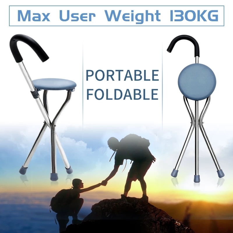 Picture of Elderly Folding Walking Stick Chair for Elderly Aluminum Walker Seat Walking Stick with Old People 2 in 1 Walking/Seat - stick