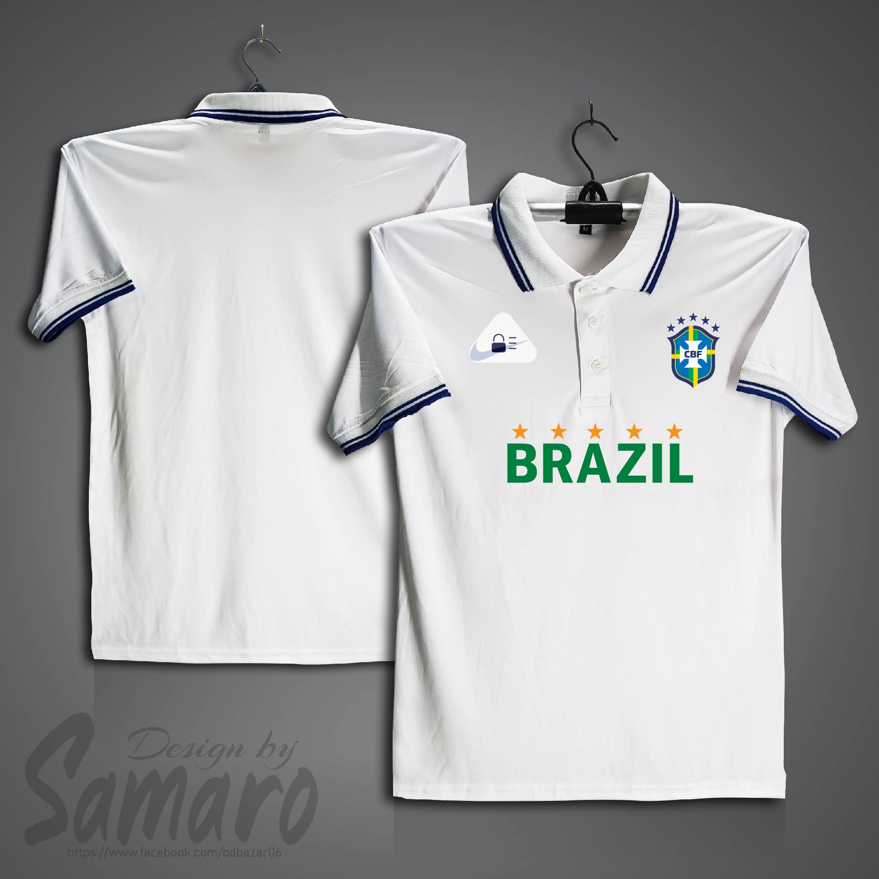 Picture of Brazil 5star Short Sleeve Polo Football Jersey for Men - PP Micro Collar Polo Jersey - Brazil Jersey