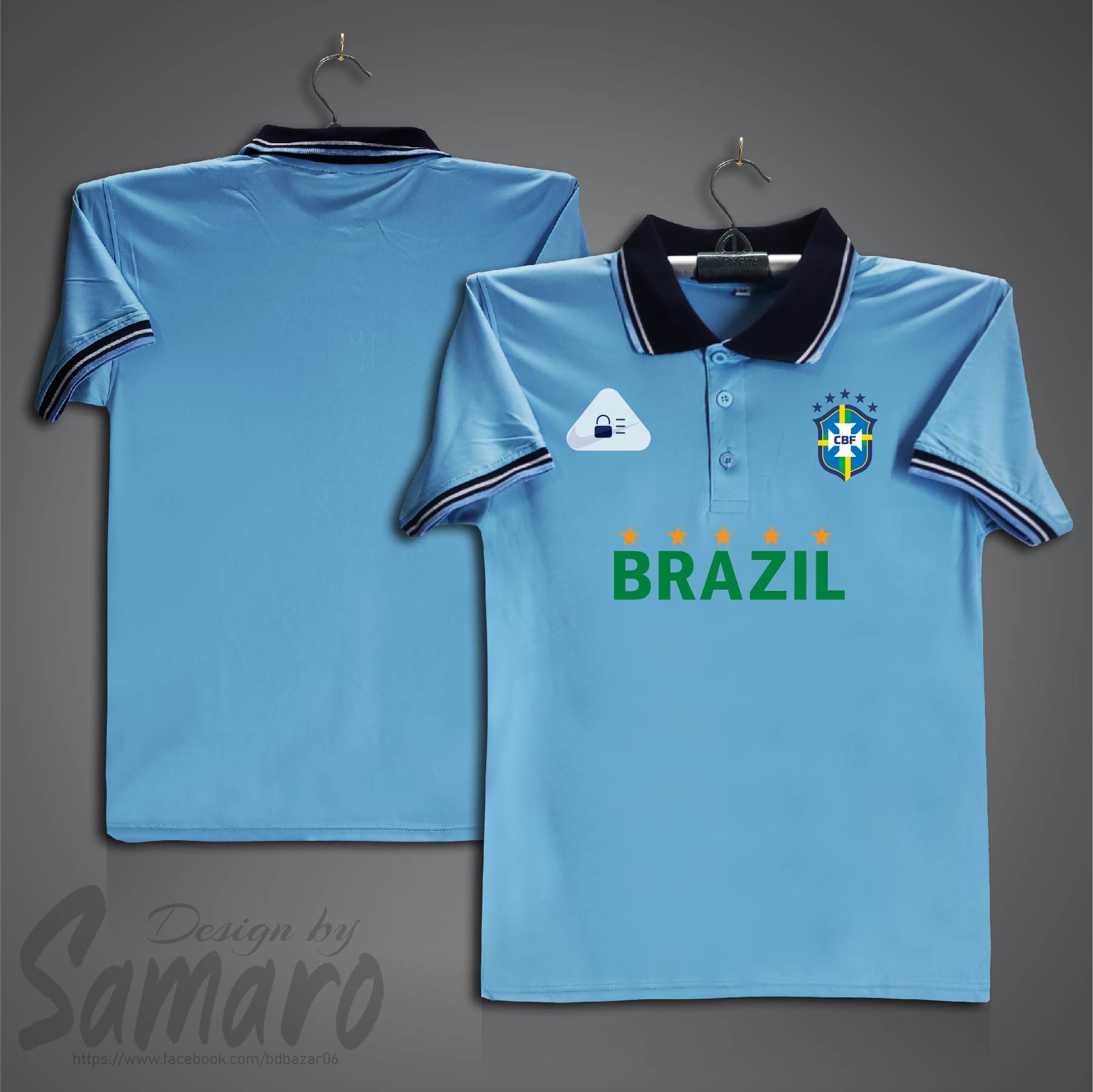 Picture of Brazil 5star Short Sleeve Polo Football Jersey for Men - PP Micro Collar Polo Jersey - Brazil Jersey