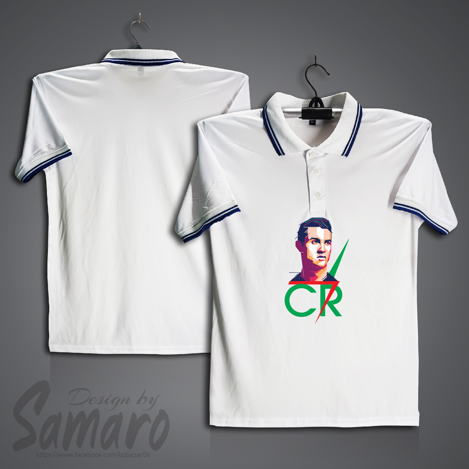 Picture of Portugal CR7 Short Sleeve Polo Football Jersey For Men - Ronaldo CR7 Picture Polo Jersey - Portugal Jersey
