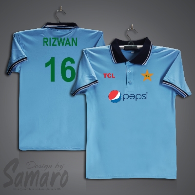 Picture of Pakistan Test Short Sleeve Polo Cricket Jersey For Men - rizwan 16 Polo Jersey - Pakistan Cricket Jersey