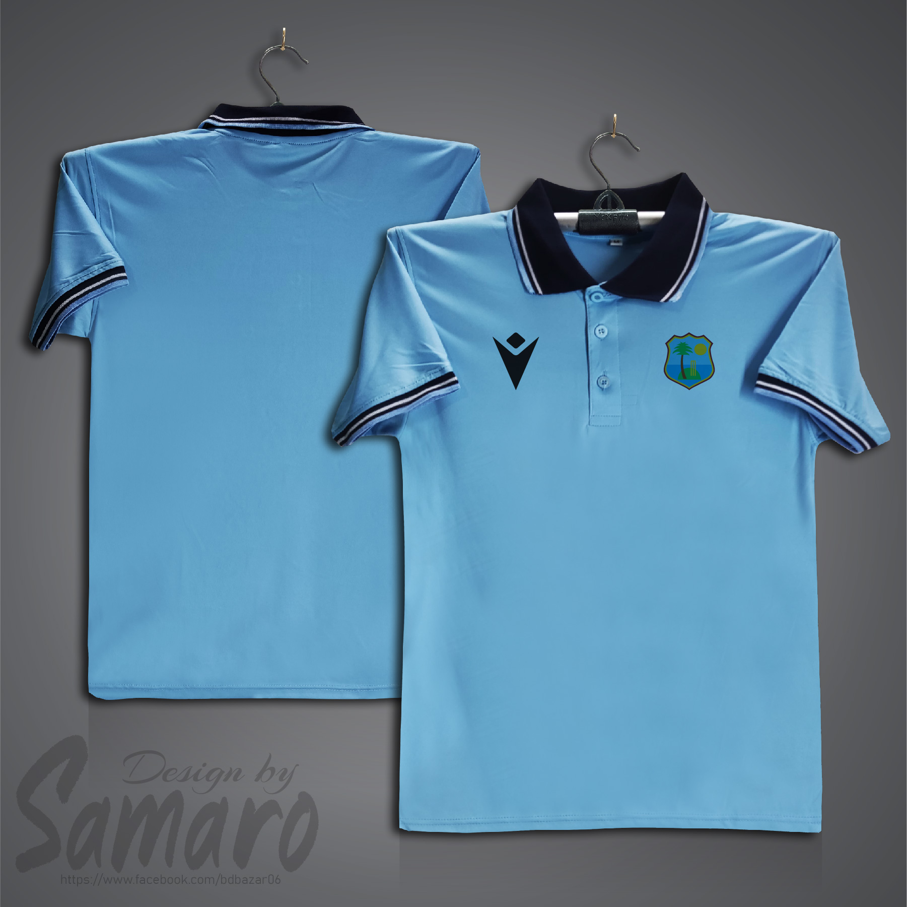 Picture of West Indies Test Short Sleeve Polo Cricket Jersey For Men - PP Micro Collar Polo Jersey - West Indies Cricket Jersey