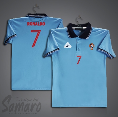 Picture of Portugal 7 Short Sleeve Polo Football Jersey For Men - Ronaldo 7 Number Polo Jersey - Portugal Jersey