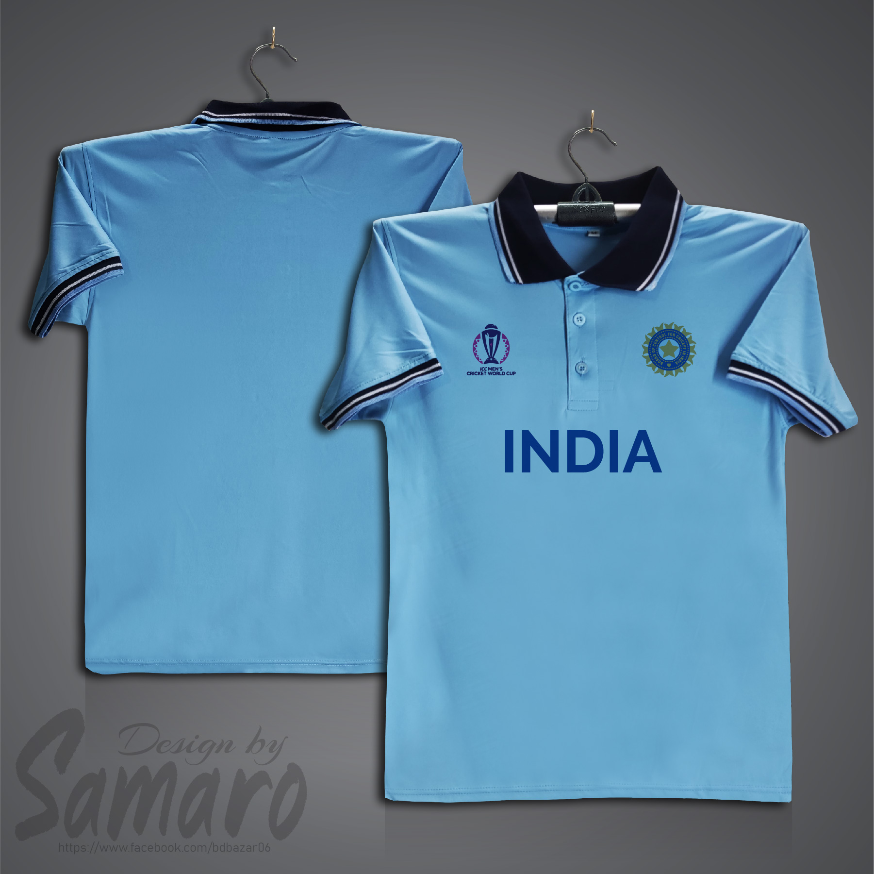 Picture of India icc Man's Cricket world Jersey - India Short Sleeve Polo Cricket Jersey For Men - India Cricket Jersey