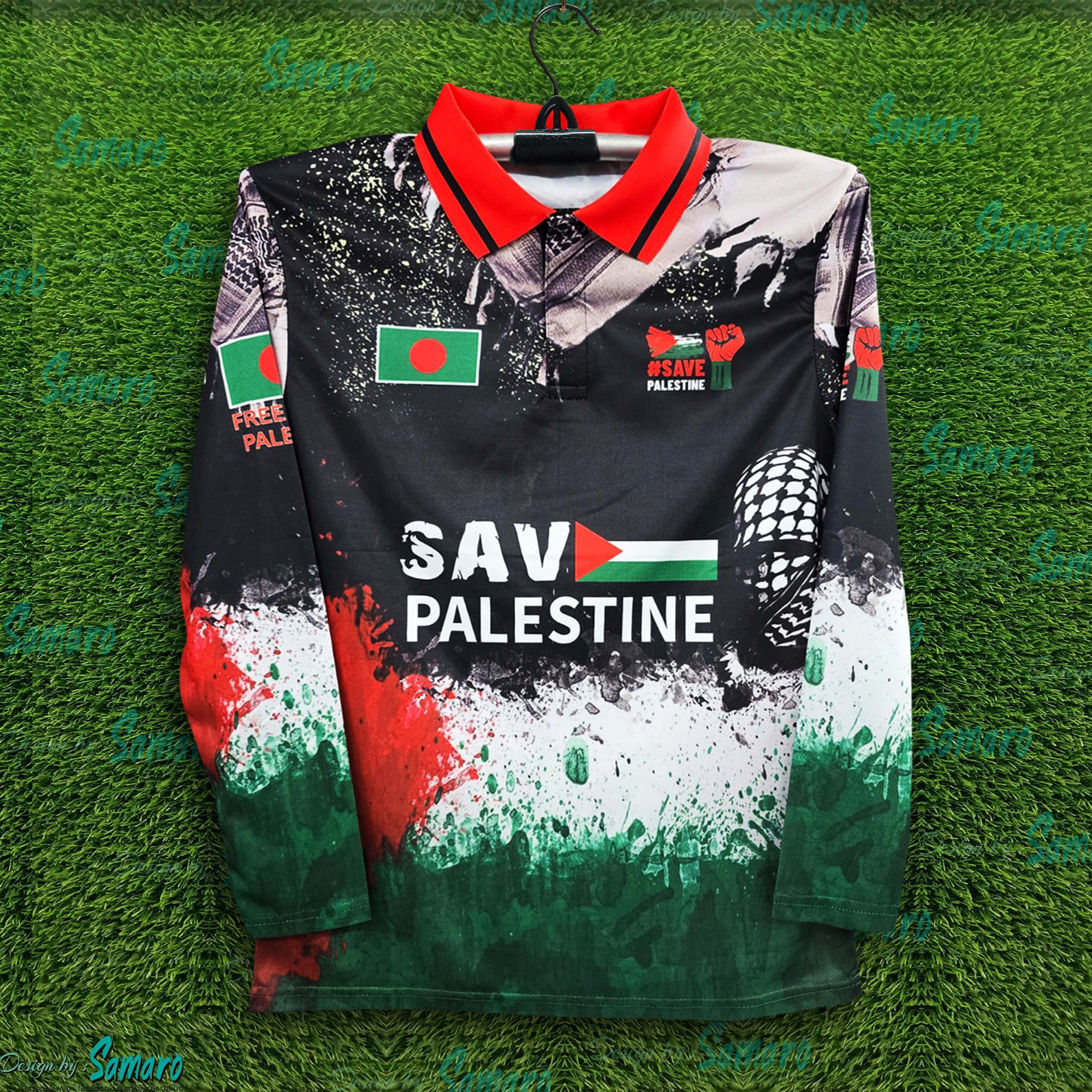 Picture of Save Palestine Jersey 2025/26 Thai Premium Full Sleeve Jersey For Man - Long Sleeve Polo T Shirt - Palestine Jersey 2025