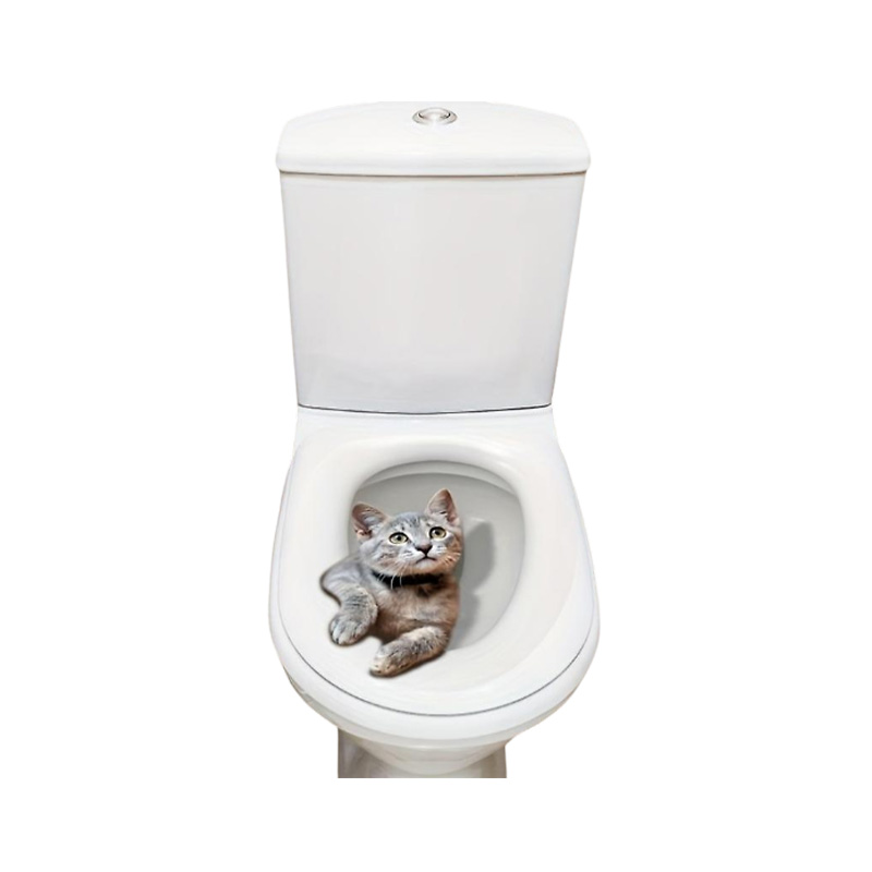 Picture of Cat Toilet Lid Sticker Toilet Seat Murals for Lavatory Washroom Tiles Glass