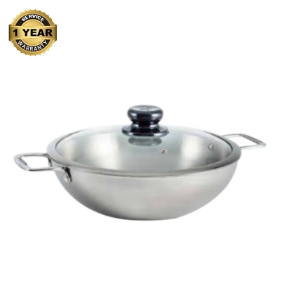 Picture of SKB 3 Layer Wok with Glass Lid, SuS304 Food Grade made by Stainless steel material 26 CM