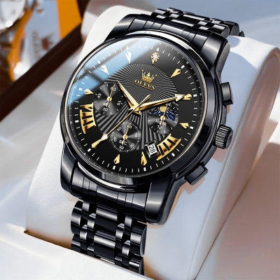 Picture of OLE_VS 2892 Men's Watch Waterproof Diamond set Dial Chronograph Luminous Calendar Stainless Steel Strap with Gift Box