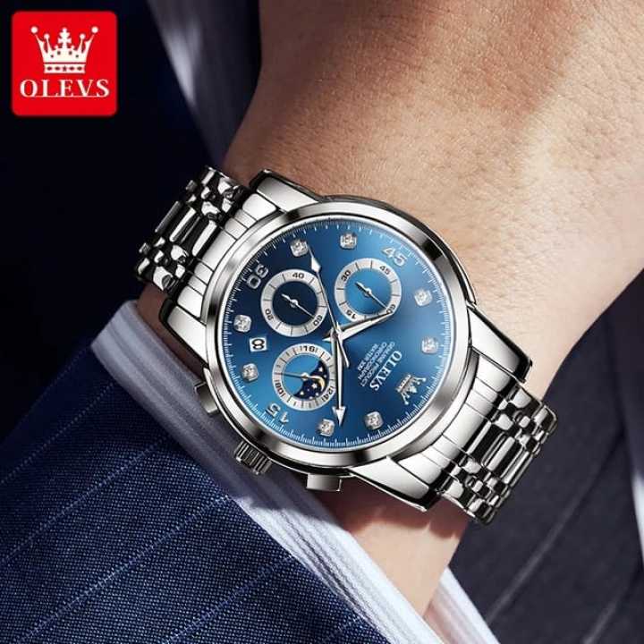 Picture of OLE_VS 2889 Men's Watch Waterproof Diamond set Dial Chronograph Luminous Calendar Stainless Steel Strap with Gift Box