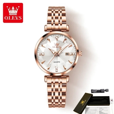Picture of OLEVS 5536 Quartz Luxury Diamond-shapedWatch For Women, Stainless Steel Strap Waterproof Fashion Women Wristwatches Calendar