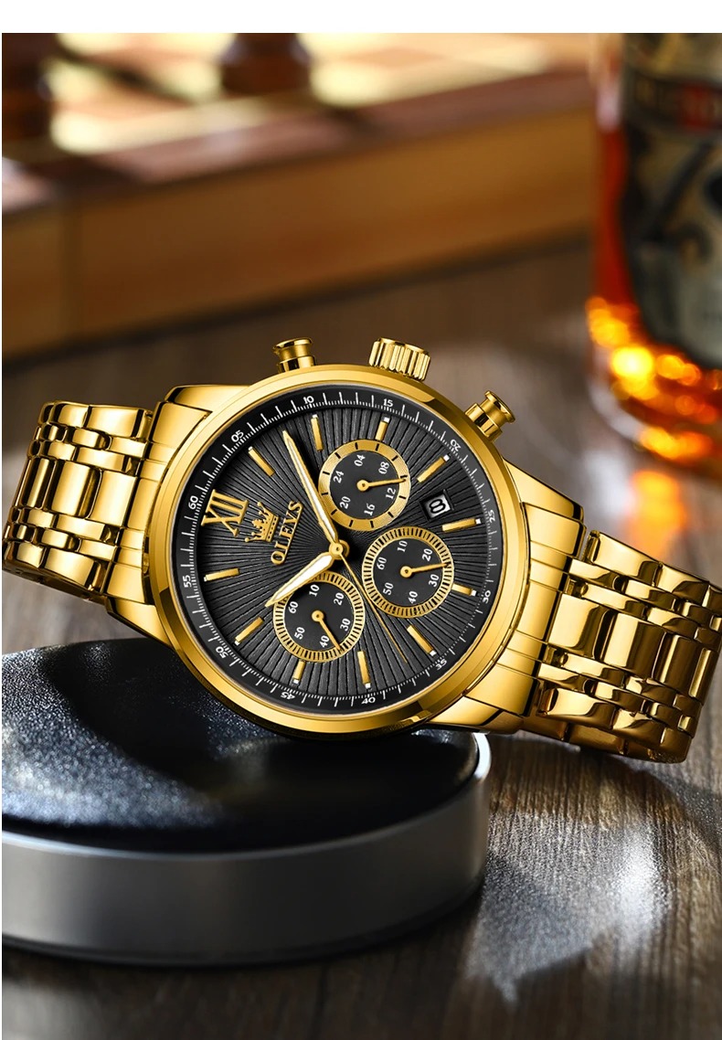 Picture of OLEVS TY709 Men's Watches Classics Three Small Dials Original Quartz Watch for Man Waterproof Stainless Steel Luminous Fashion Trend