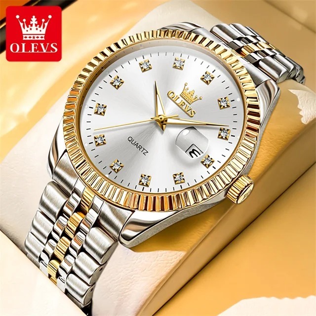 Picture of OLEVS 5526 Brand New Fashion Design Quartz Watch for Men Gold Steel Waterproof Luminous Date Mens Watches Relogio Masculino 2024