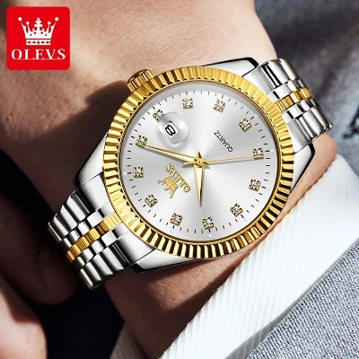 Picture of OLEVS 5526 Brand New Fashion Design Quartz Watch for Men Gold Steel Waterproof Luminous Date Mens Watches Relogio Masculino 2024