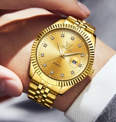 Picture of OLEVS 5526 Brand New Fashion Design Quartz Watch for Men Gold Steel Waterproof Luminous Date Mens Watches Relogio Masculino 2024