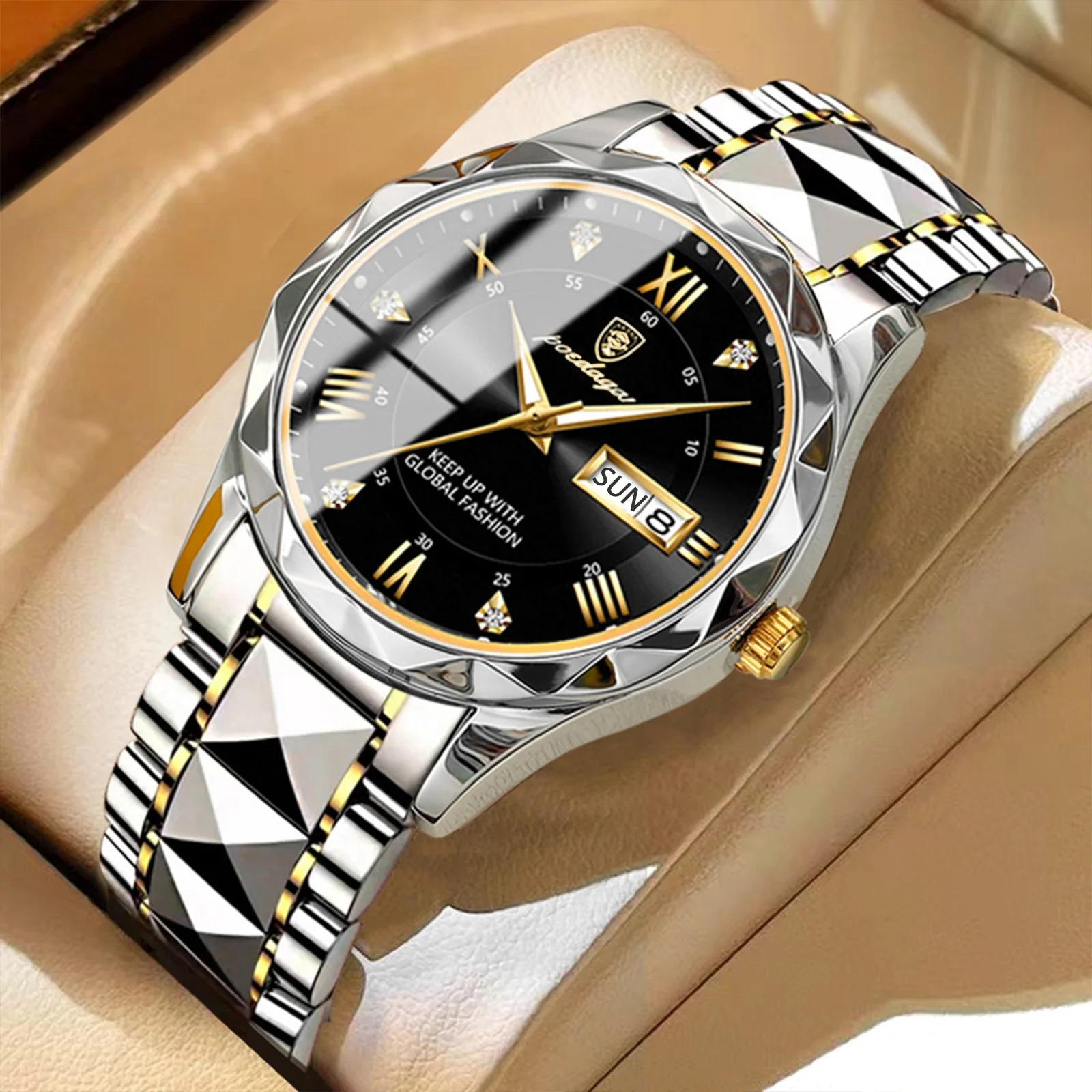 Picture of POEDAGAR Mens Quartz Watches Waterproof Luminous Dial Men Fashionable Wristwatches Sports Stainless Steel Watch P615