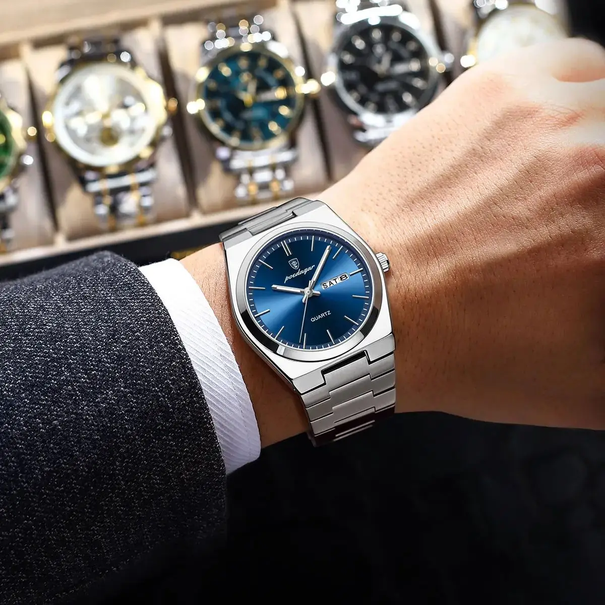 Picture of POEDAGAR 930 Luxury Watch For Men Waterproof Luminous Date Week Stainless Steel Men Watch Casual Quartz Men's Watch- Watch For Men