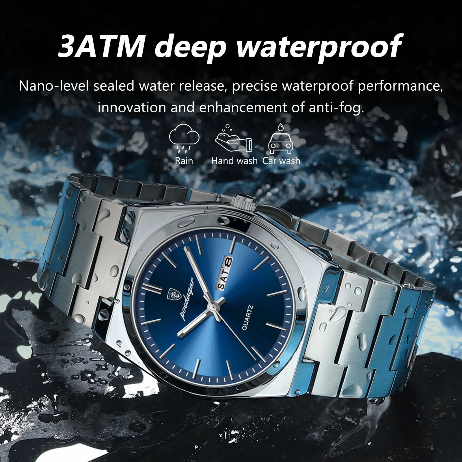 Picture of POEDAGAR 930 Luxury Watch For Men Waterproof Luminous Date Week Stainless Steel Men Watch Casual Quartz Men's Watch- Watch For Men
