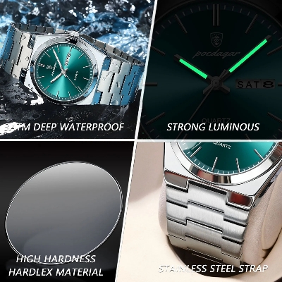 Picture of POEDAGAR 930 Luxury Watch For Men Waterproof Luminous Date Week Stainless Steel Men Watch Casual Quartz Men's Watch- Watch For Men