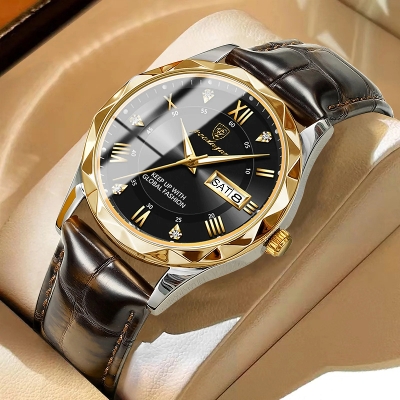 Picture of POEDAGAR Mens Quartz Watches Waterproof Luminous Dial Men Fashionable Wristwatches Artificial Leather Watch P615