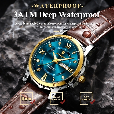 Picture of POEDAGAR 936 Luxury Man Leather Wristwatch Waterproof Luminous Date Week Leather Watch For Men - Sports Quartz Men's Watches For Men
