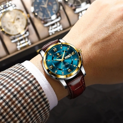 Picture of POEDAGAR 936 Luxury Man Leather Wristwatch Waterproof Luminous Date Week Leather Watch For Men - Sports Quartz Men's Watches For Men