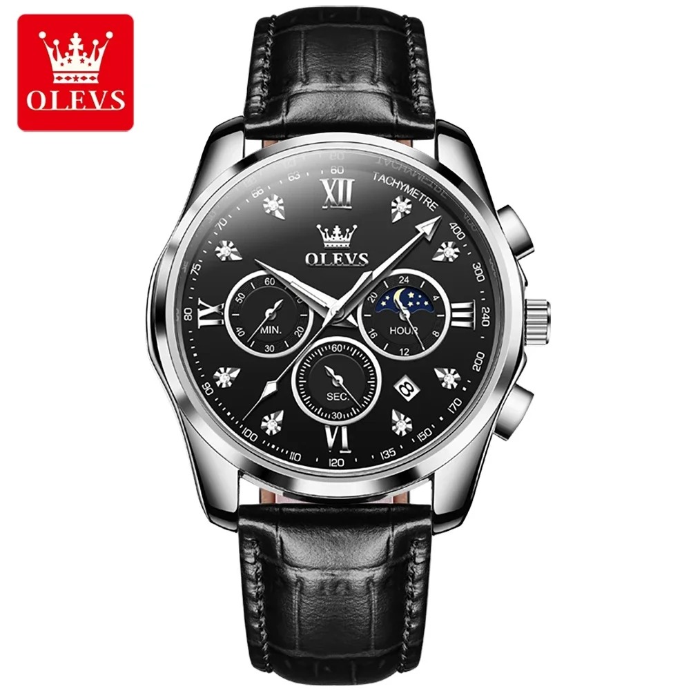 Picture of New Olevs 2888L Top Quality Brown PU Leather Fashionable Wrist Watch For Men - Black & Brown