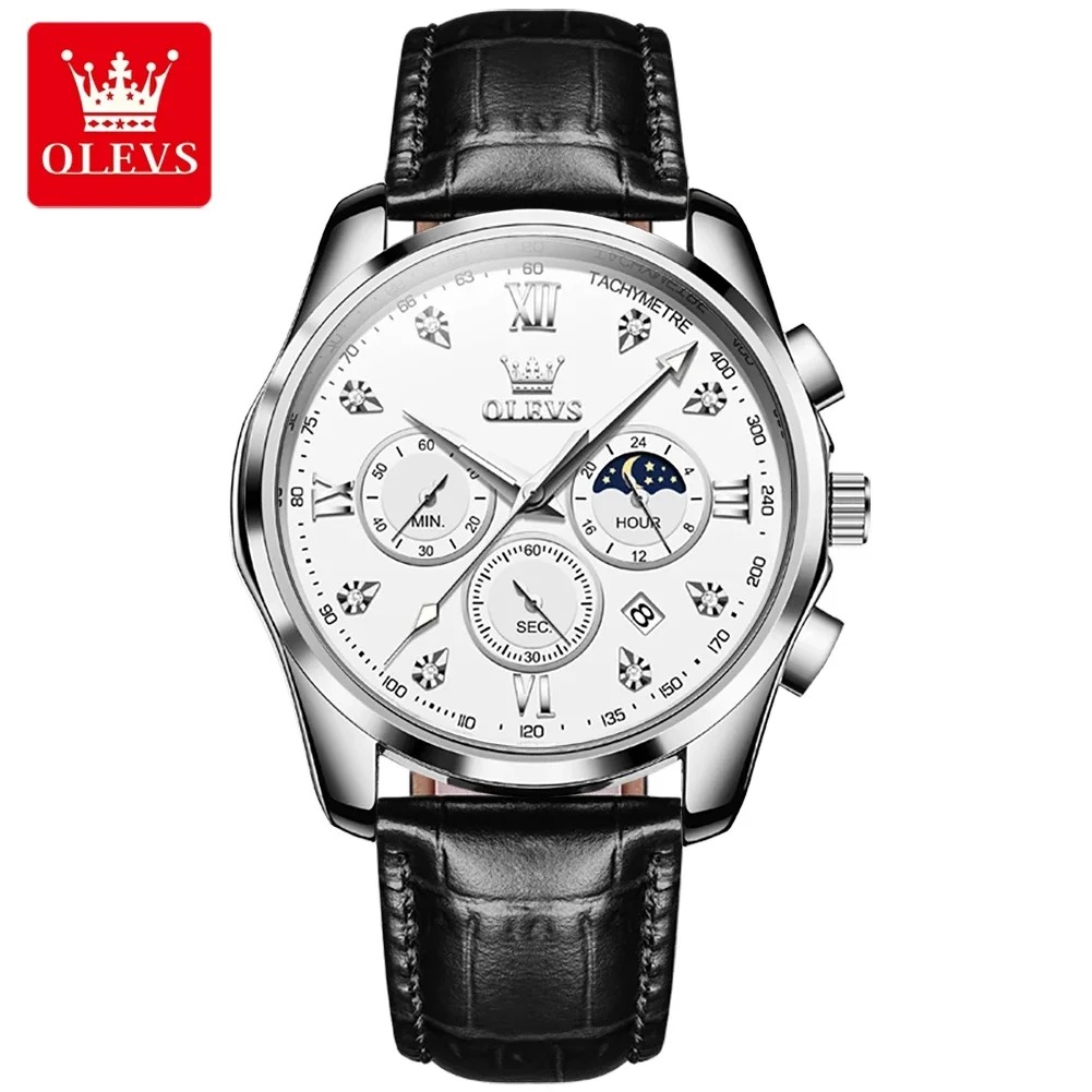 Picture of New Olevs 2888L Top Quality Brown PU Leather Fashionable Wrist Watch For Men - Black & Brown