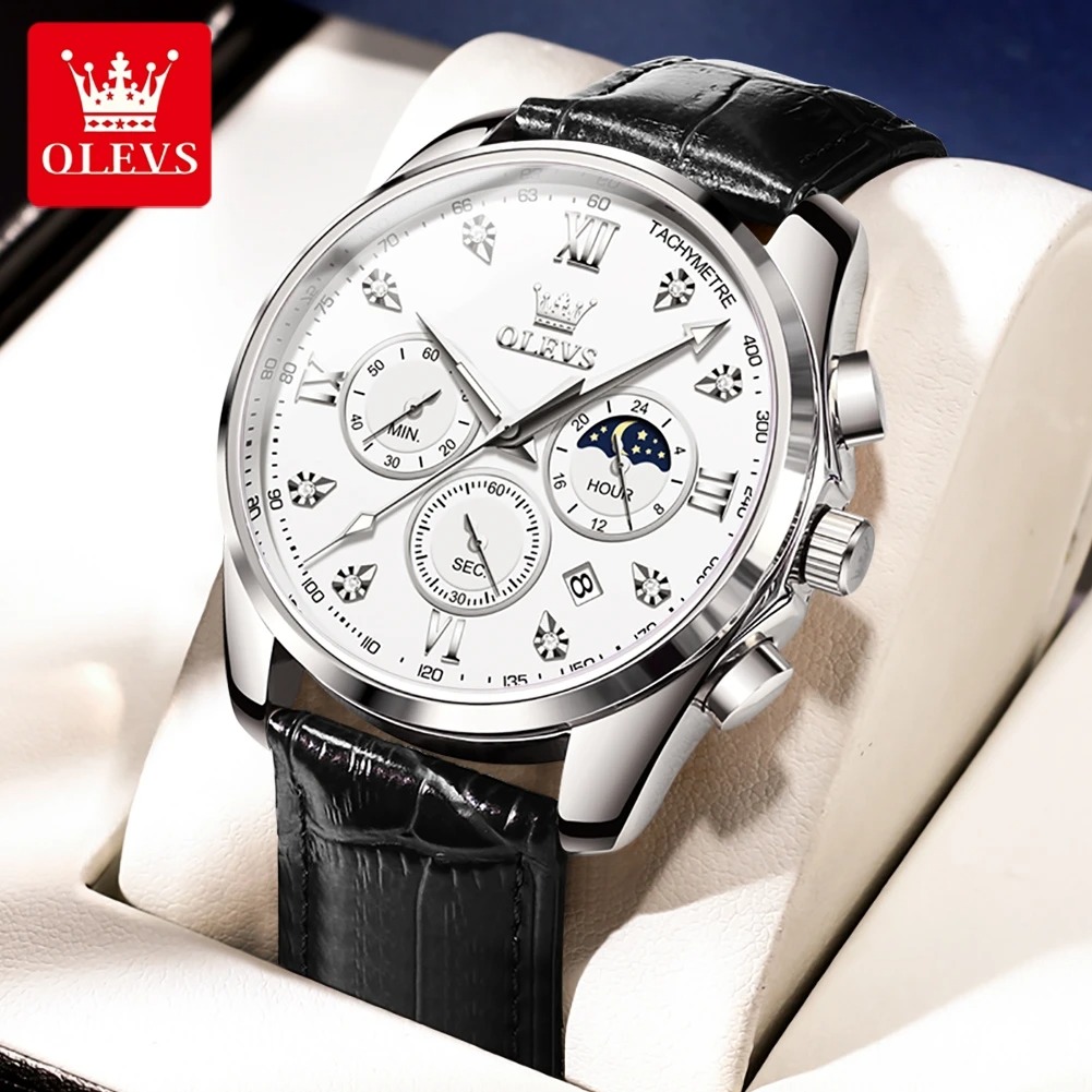 Picture of New Olevs 2888L Top Quality Brown PU Leather Fashionable Wrist Watch For Men - Black & Brown