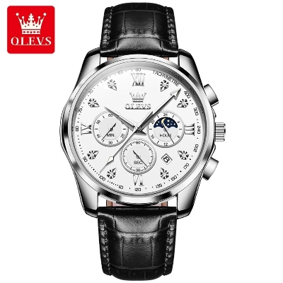 Picture of New Olevs 2888L Top Quality Brown PU Leather Fashionable Wrist Watch For Men - Black & Brown