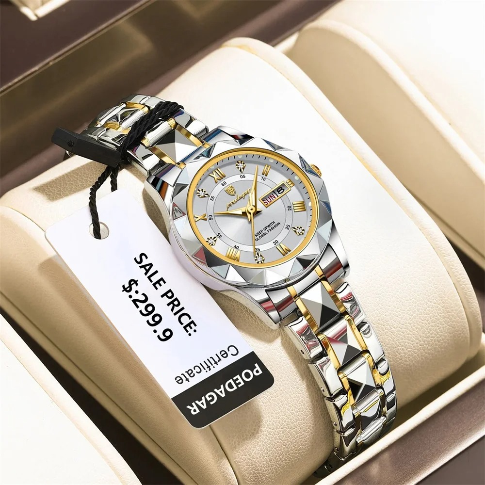 Picture of POEDAGAR 306 Fashion Quartz Watch for Women Stainless Steel Date Week Luxury Ladies Watches - Watch For Women - Women Watch - Watch