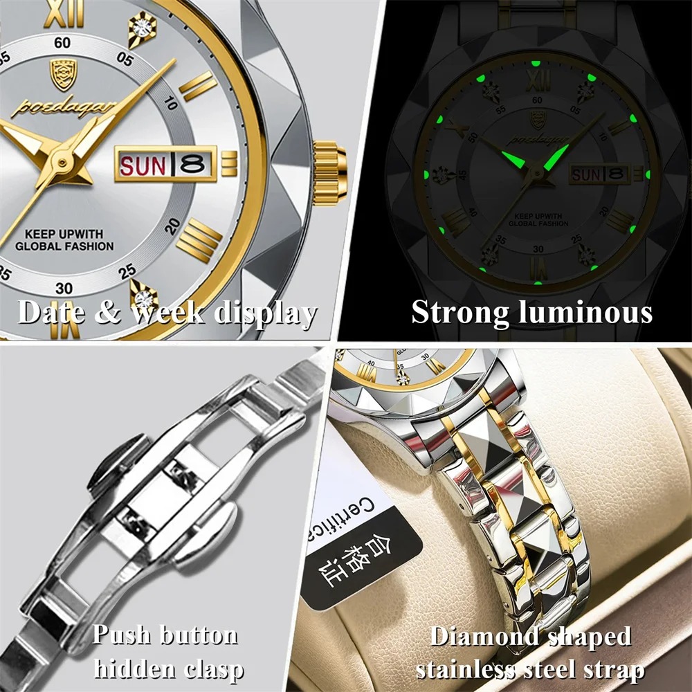 Picture of POEDAGAR 306 Fashion Quartz Watch for Women Stainless Steel Date Week Luxury Ladies Watches - Watch For Women - Women Watch - Watch