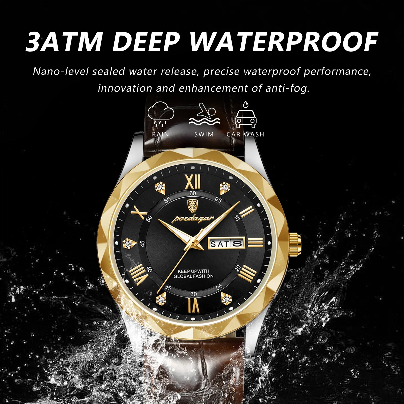 Picture of Poedagar Leather Analog Watch For Men