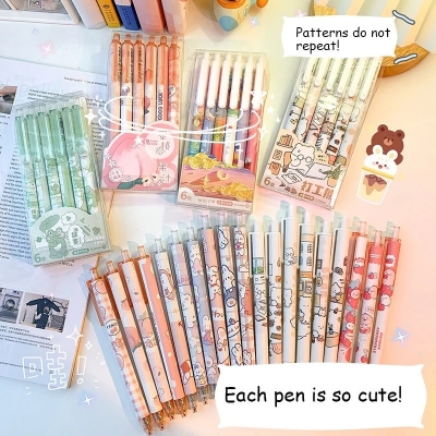 Picture of 6PCS/Set Cute Cartoon Press Kawaii Pen Student Stationery Black Ball Point Pens Students Writing Tool