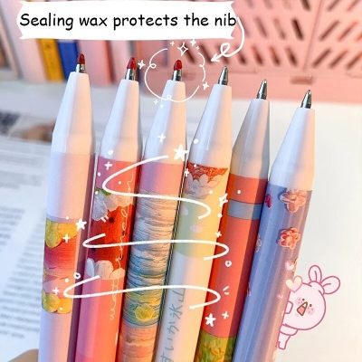 Picture of 6PCS/Set Cute Cartoon Press Kawaii Pen Student Stationery Black Ball Point Pens Students Writing Tool