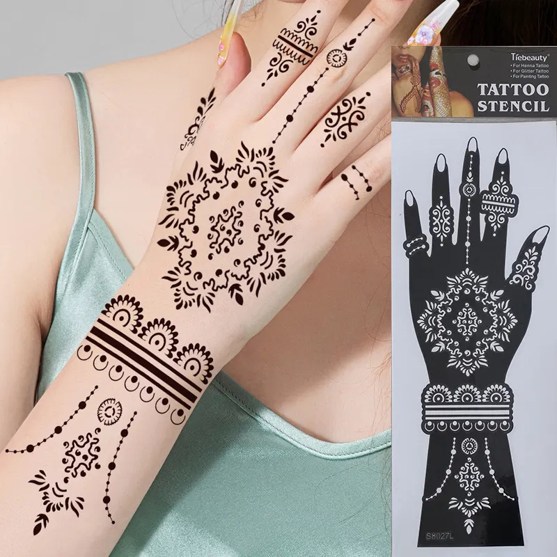 Picture of Henna Sticker Mehndi Bridal Tattoo Design Waterproof Full Hand Stencils Reusable 1 Pair = 2 Pieces
