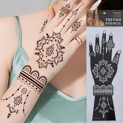Picture of Henna Sticker Mehndi Bridal Tattoo Design Waterproof Full Hand Stencils Reusable 1 Pair = 2 Pieces