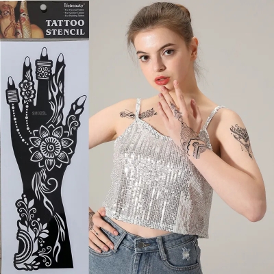 Picture of Henna Sticker Mehndi Bridal Tattoo Design Waterproof Full Hand Stencils Reusable 1 Pair = 2 Pieces