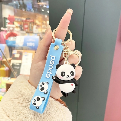 Picture of Cartoon Waving Bear Keychain Soft Lovely Panda Accessories Couple PVC Student Bag Pendent Key Rings For Girl Birthday Party Gift