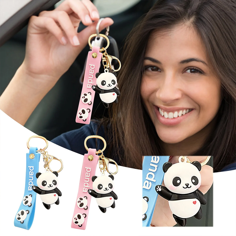 Picture of Cartoon Waving Bear Keychain Soft Lovely Panda Accessories Couple PVC Student Bag Pendent Key Rings For Girl Birthday Party Gift
