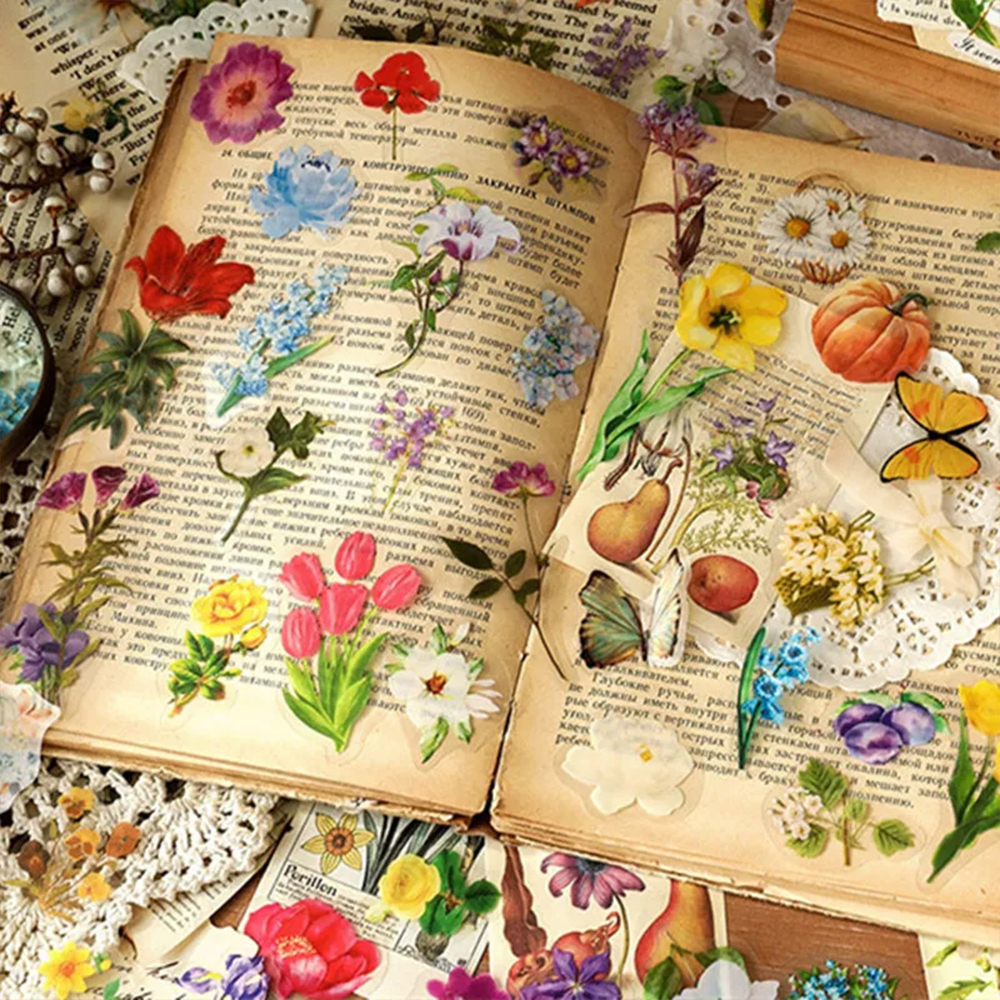 Picture of 100PCS Vintage Flower Talk Series Stickers Album Diary Journal Decorative Crafts Scrapbooking DIY Sticker