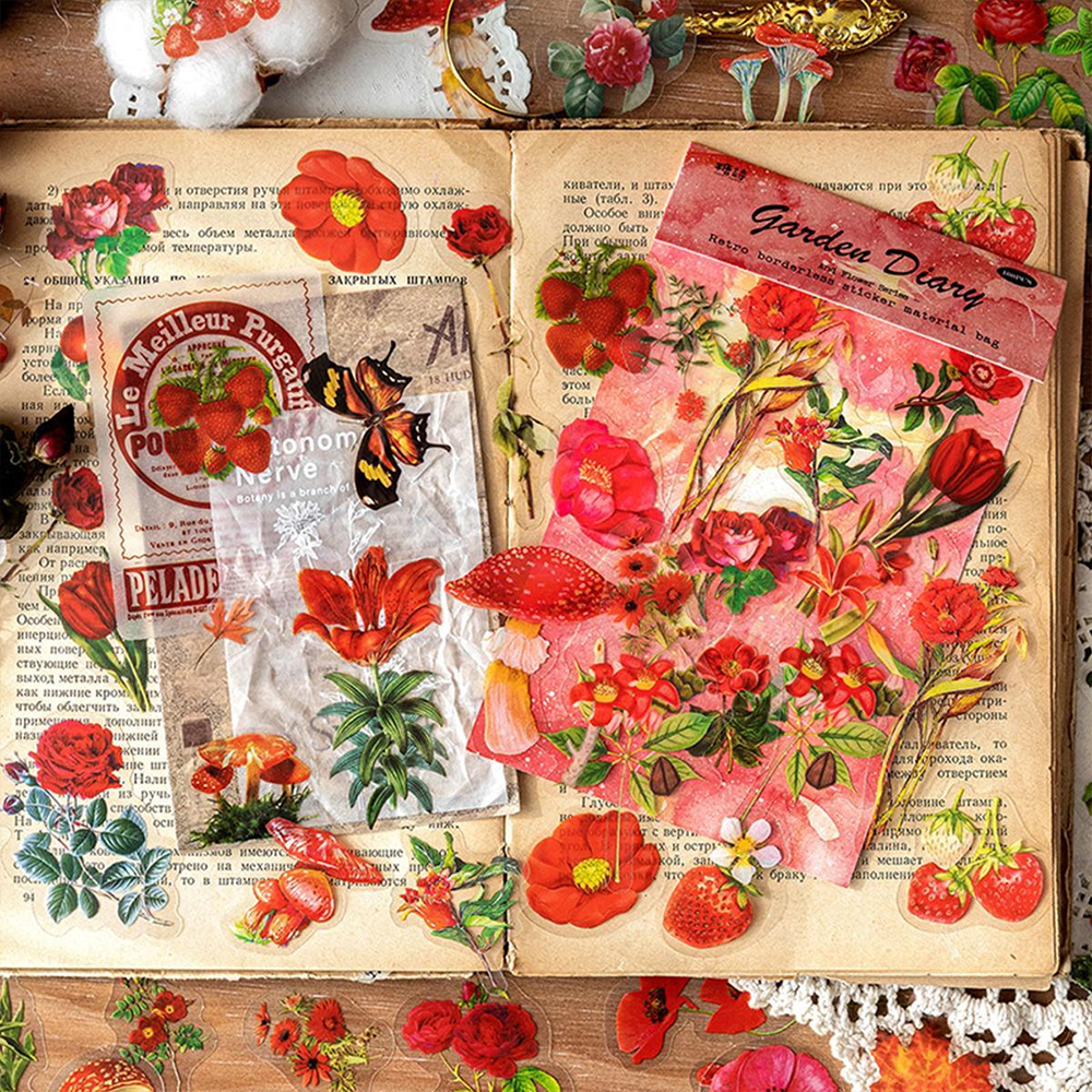 Picture of 100PCS Vintage Flower Talk Series Stickers Album Diary Journal Decorative Crafts Scrapbooking DIY Sticker