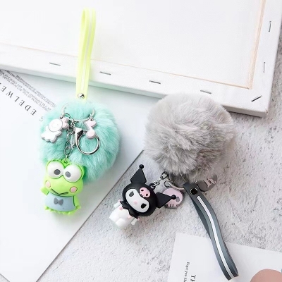 Picture of Cute Sanrio Keychain Cartoon Character Puff Keychain Hello Kitty My Melody Kuromi Chrome Kerop Badtz-Maru Cainamoroll