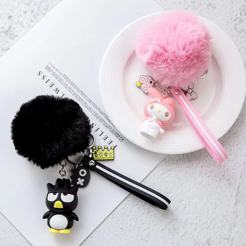 Picture of Cute Sanrio Keychain Cartoon Character Puff Keychain Hello Kitty My Melody Kuromi Chrome Kerop Badtz-Maru Cainamoroll