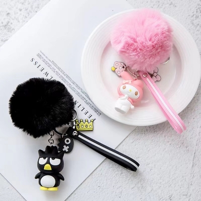Picture of Cute Sanrio Keychain Cartoon Character Puff Keychain Hello Kitty My Melody Kuromi Chrome Kerop Badtz-Maru Cainamoroll