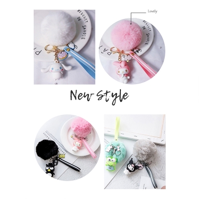 Picture of Cute Sanrio Keychain Cartoon Character Puff Keychain Hello Kitty My Melody Kuromi Chrome Kerop Badtz-Maru Cainamoroll