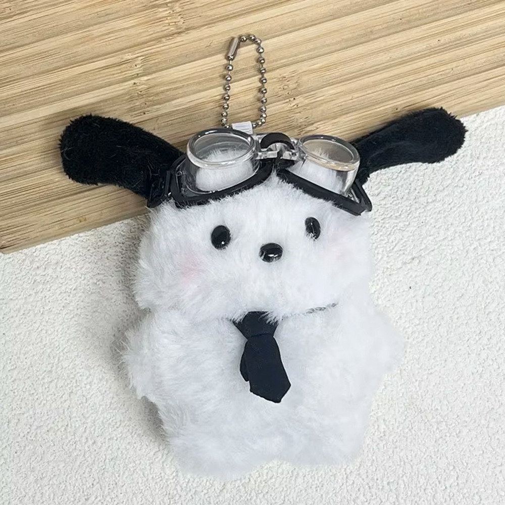 Picture of Kawaii Pilot Dog Keychains Plushies Sanrio Keychain Cute Pochacco Bow Keyring Car Mirror Decoration Bag Pendant Gift